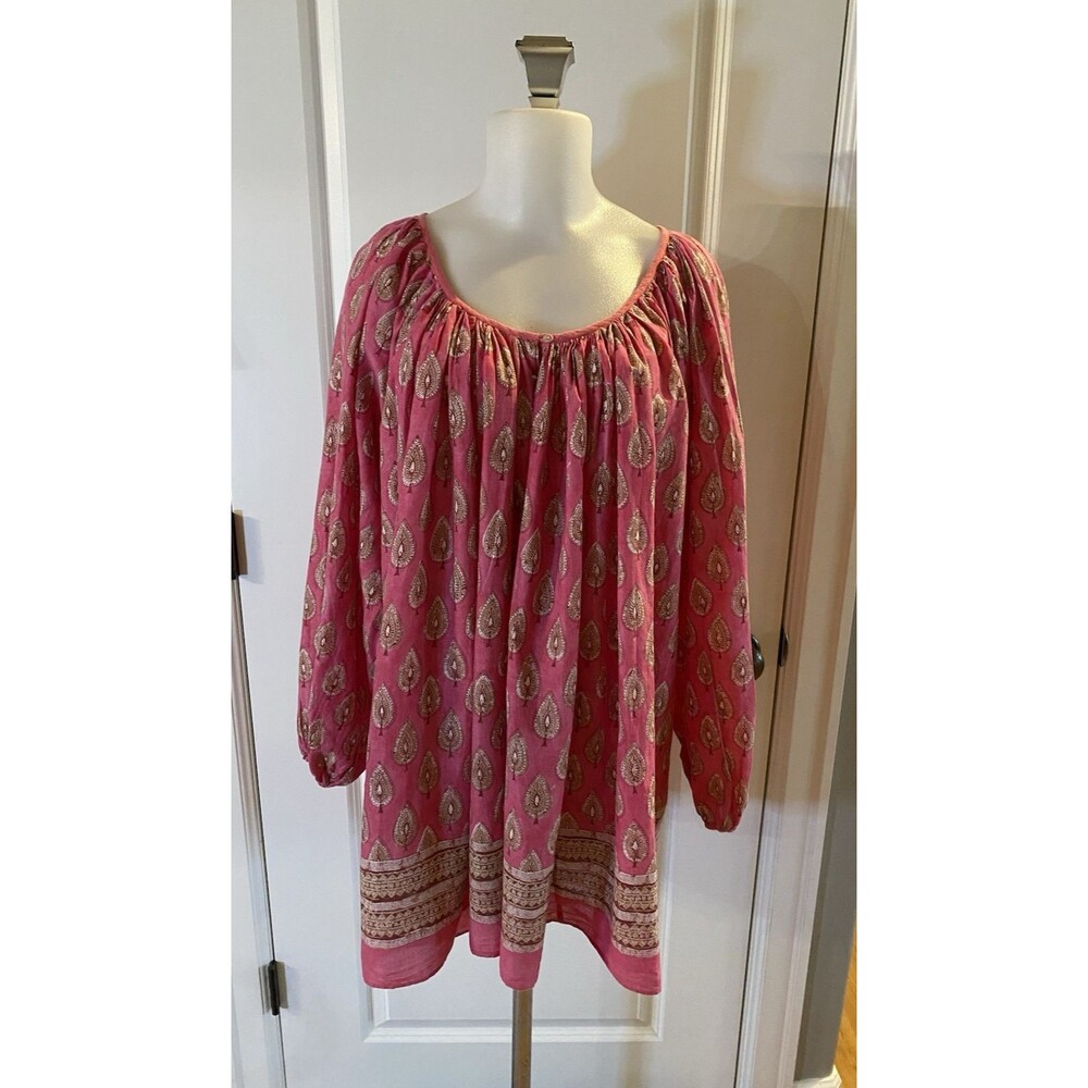 Calypso Saint Barth Size 1 Balloon Sleeve Trapeze Blouse Cotton Coastal Boho